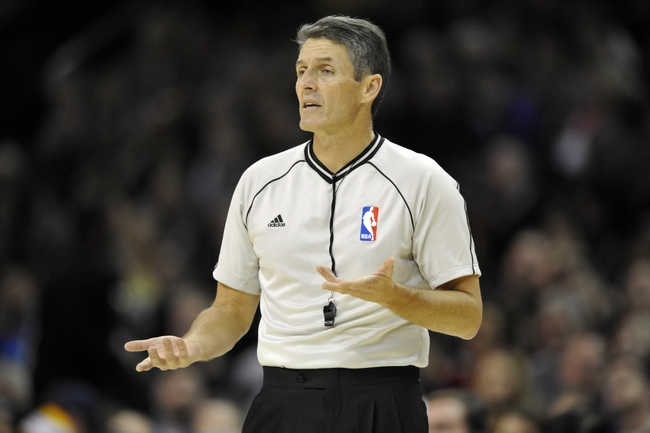 Nov 22, 2014; Cleveland, OH, USA; NBA referee Scott Foster (48) reacts in a game between the Cleveland Cavaliers and the Toronto Raptors at Quicken Loans Arena. Toronto won 110-93. Mandatory Credit: David Richard-USA TODAY Sports